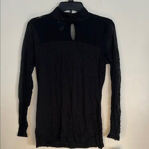 INC. NWT Women’s Elegant Black Long Sheer Top portion and sheer Sleeves  Top.
